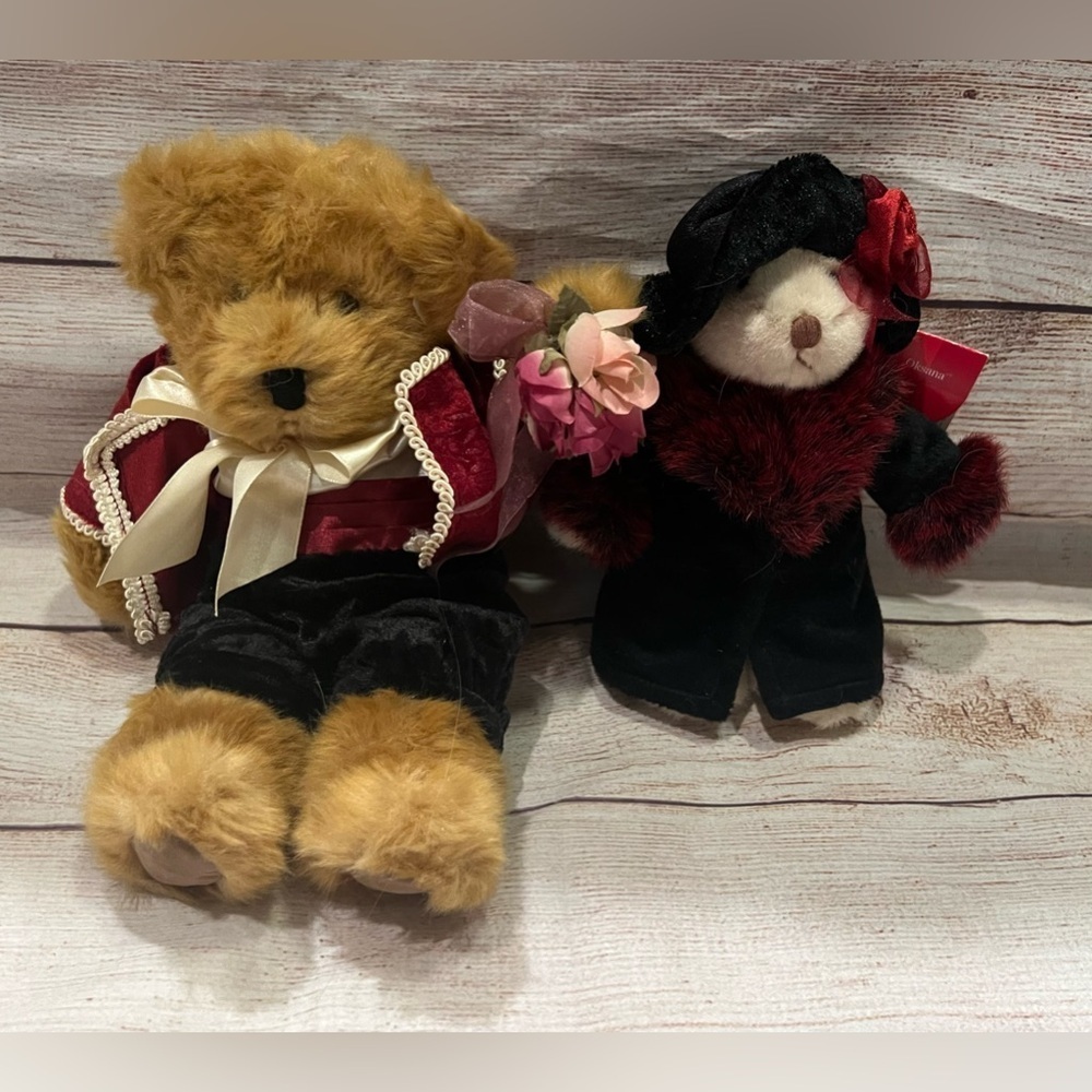 Russ Berrie Bears From The Past Romeo 10" And Oksana 7”Stuffed Teddy Bears Plush